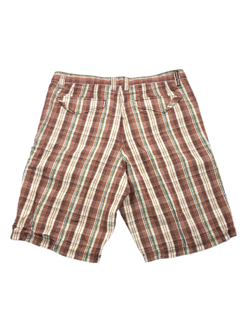 Tommy Bahama Men's Linen/Silk Flat Front Shorts Brown/Teal Plaid • Size 33 - Picture 2 of 7